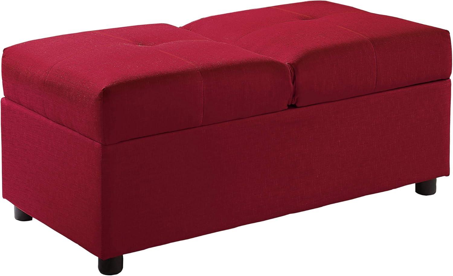 Lexicon Denby Solid Wood and Fabric Upholstered Chair w/Storage Ottoman in Red