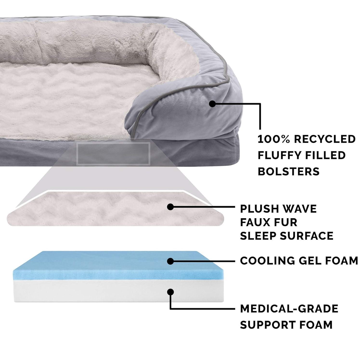 FurHaven Velvet Waves Perfect Comfort Cooling Gel Sofa Dog Bed - Jumbo, Granite Gray