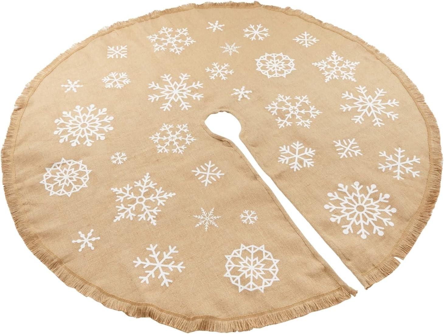 Juvale 60 Inch Burlap Christmas Tree Skirt, Rustic Snowflake Holiday Decorations for Home