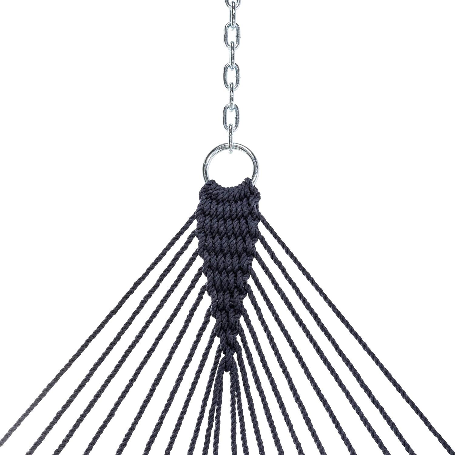 Castaway Living 13 ft. Double Navy Polyester Rope Hammock with Free Extension Chains ,Tree Hooks & Storage Bag