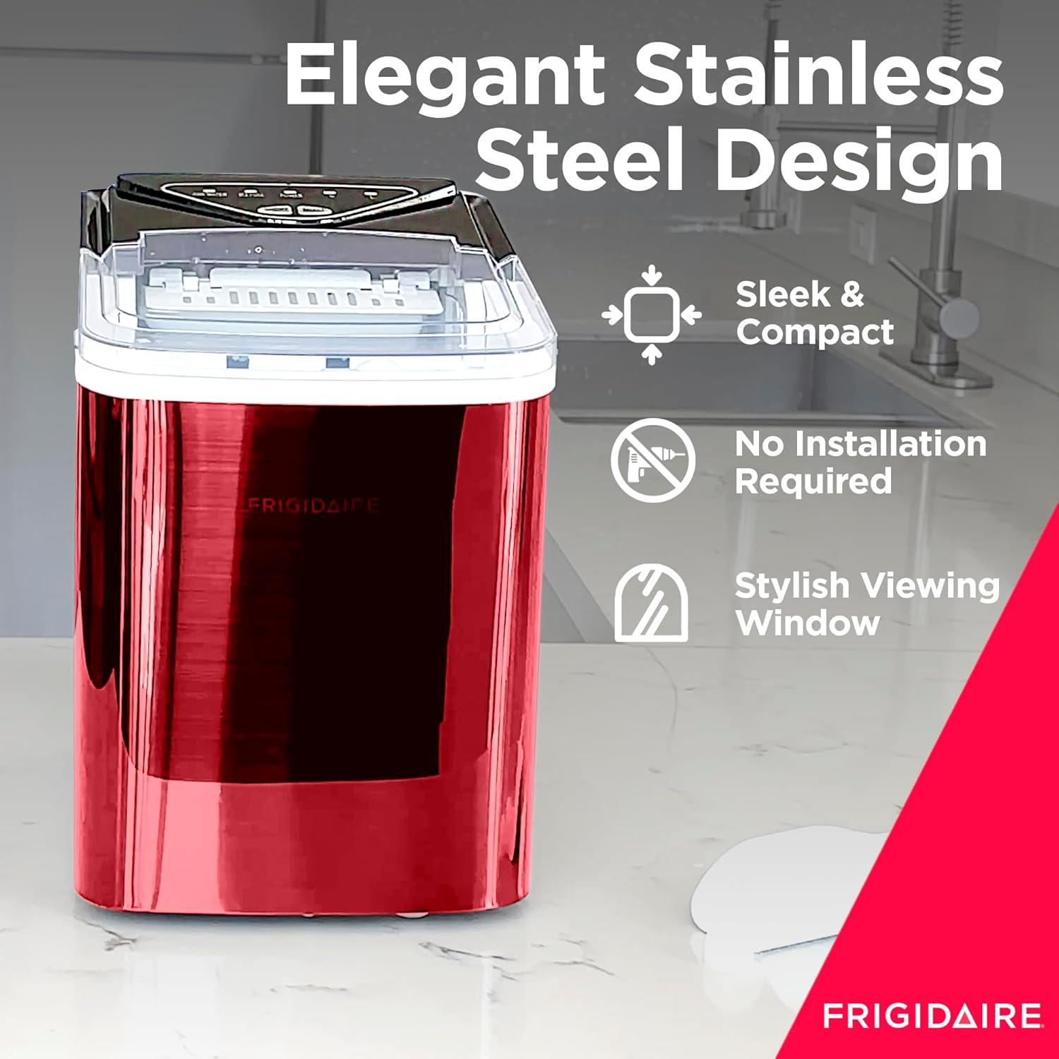 Frigidaire, 26 Lbs. Countertop Ice Maker, Bullet Shaped Ice, Red Stainless Steel