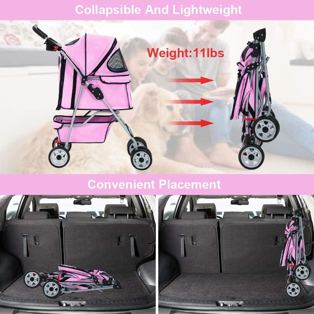 FDW Pet Stroller Cat Dog Cage Stroller Travel Folding Carrier