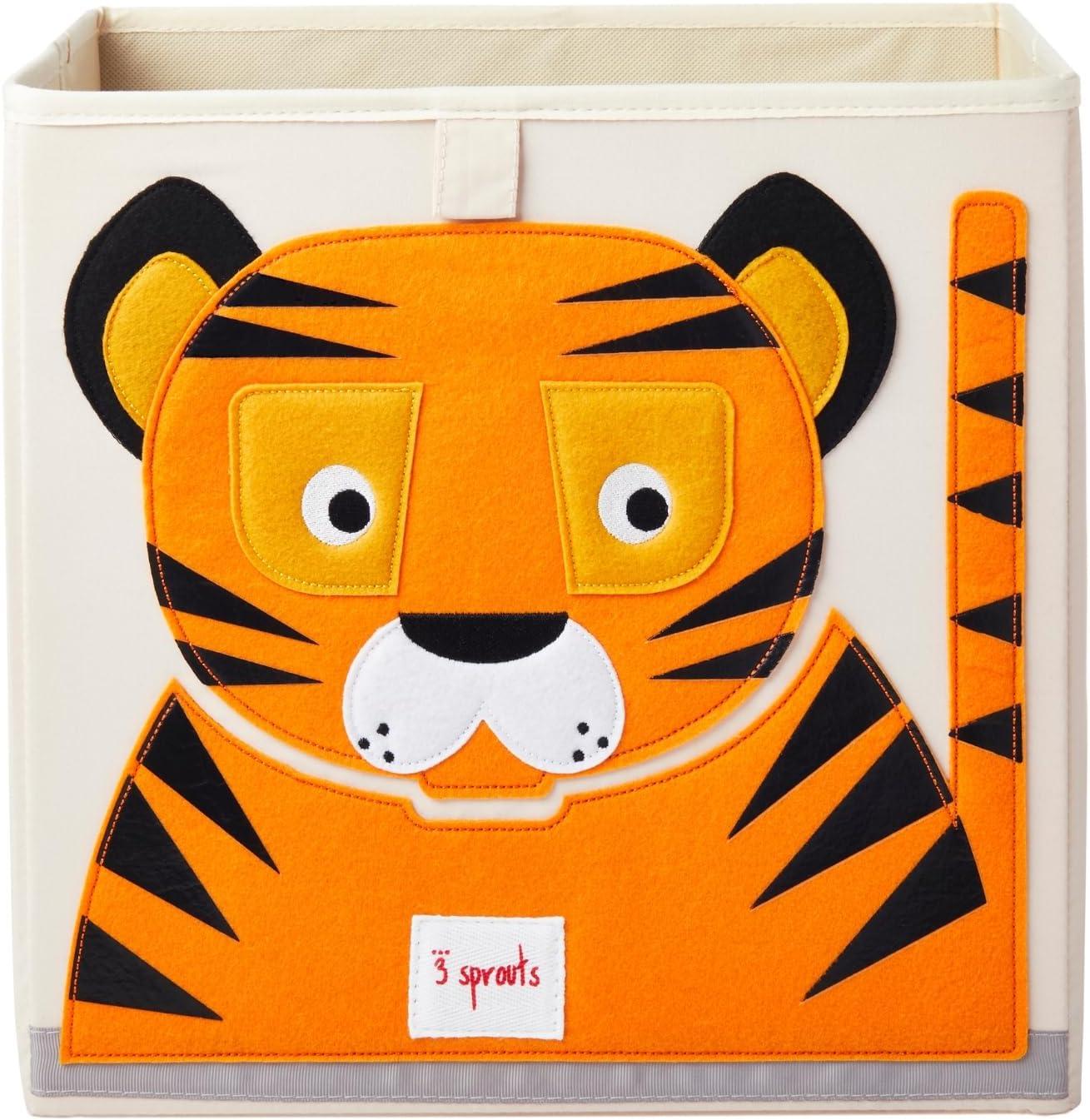 3 Sprouts Kid's Foldable Fabric Storage Cube Box Soft Toy Bin, Friendly Tiger