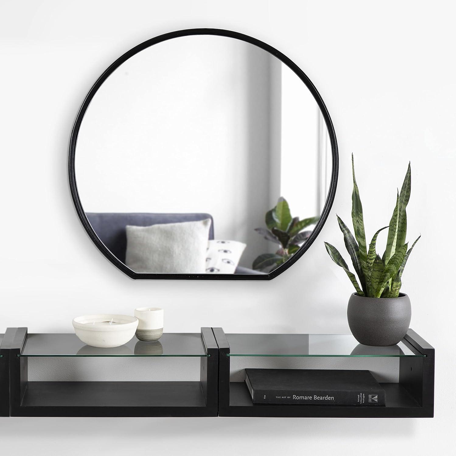 24" x 23" Caskill Flat Circle Decorative Wall Mirror Black - Kate & Laurel All Things Decor: Modern Style, MDF Frame, No Assembly Required