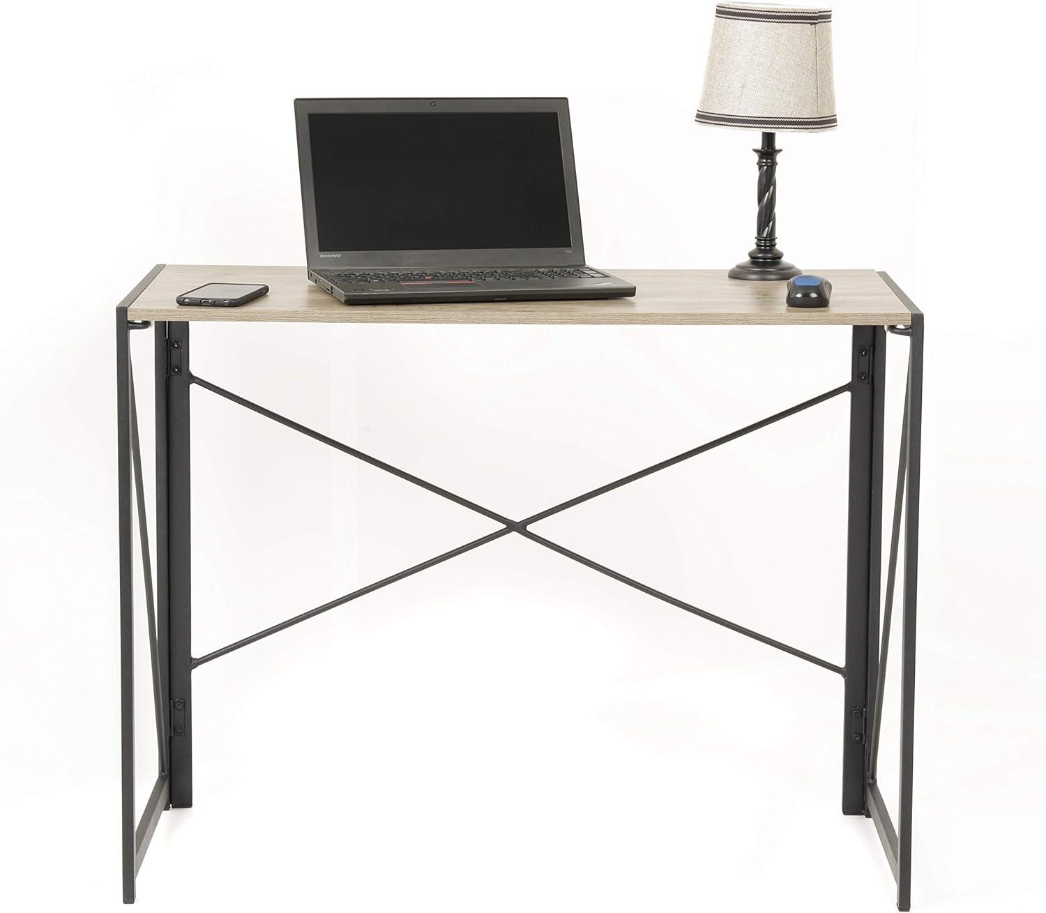 OS Home And Office Furniture Model 42240 No Tool Writing Desk With Metal Legs And Sewn Oak Laminate Top