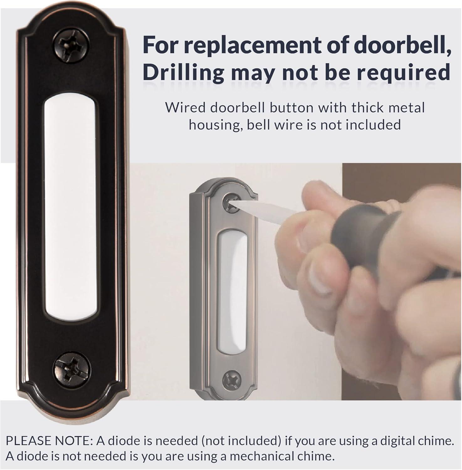 Newhouse Hardware LED Lighted Metal Door Chime Push Button (Oil-Rubbed Bronze) | Surface Mount Lighted Door Bell Button | Replacement Wired Doorbell Button for Most Door Bell Chimes