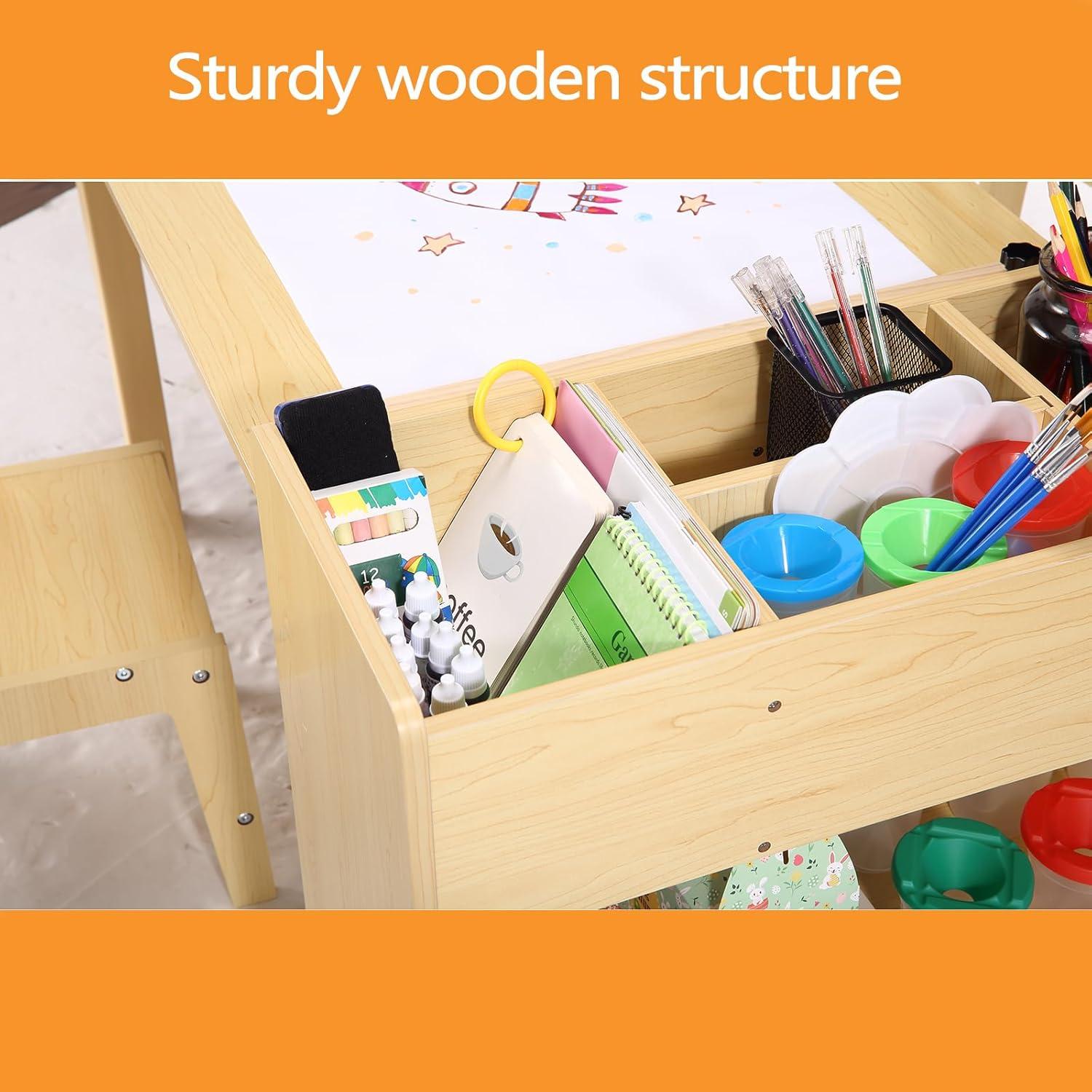 Children's Art Table Set with Chairs and Storage Shelves - Ideal for Crafting, Drawing, and Play in Nursery or Classroom