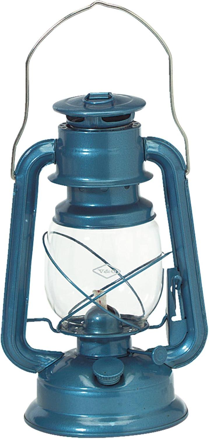 V&O Blue 12-Inch Kerosene Camping Lantern with Brass Trim