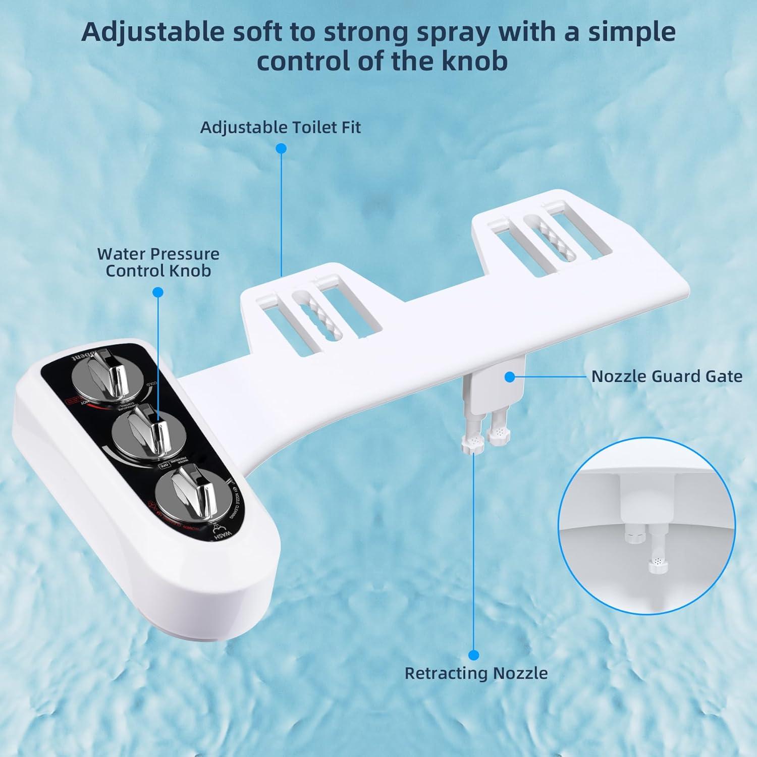 White Non-Electric Bidet Attachment with Dual Nozzle