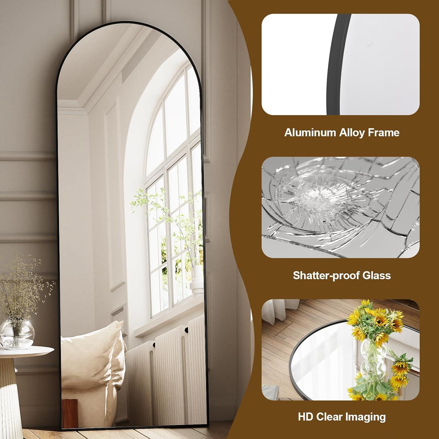 BEAUTYPEAK 71"x 26" Oversized Full Length Mirror Arch Standing Floor Mirror Full Body Mirror, Black