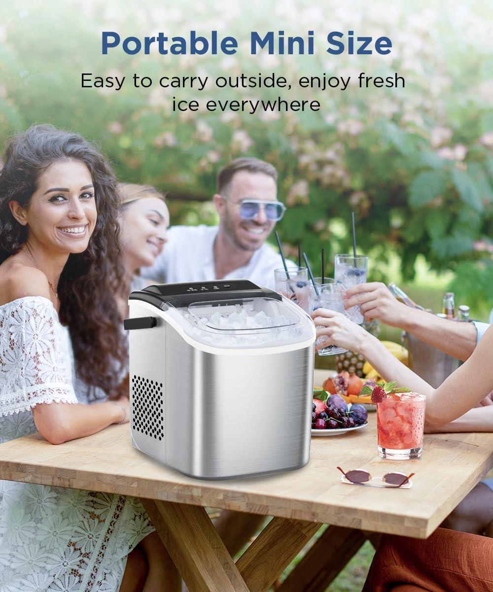 Stainless Steel Portable Countertop Ice Maker with Self-Cleaning