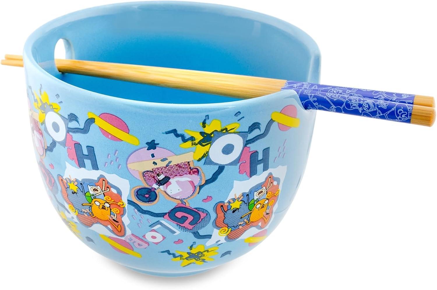 Silver Buffalo Adventure Time Toss Print 20-Ounce Ramen Bowl and Chopstick Set