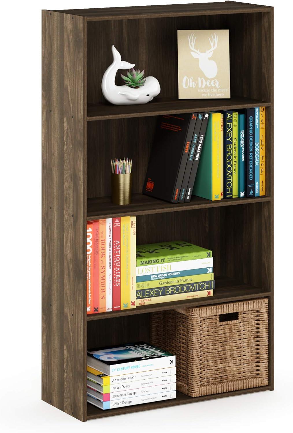 Furinno Pasir Contemporary Engineered Wood 4-Tier Open Shelf in Columbia Walnut