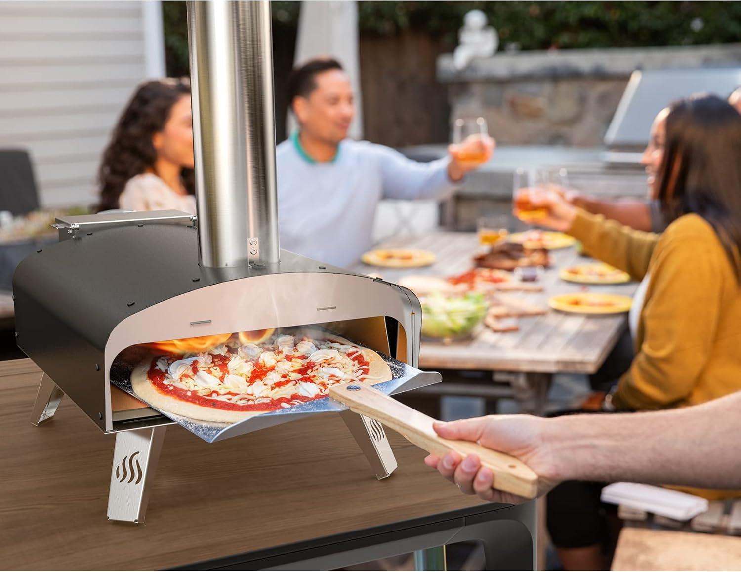 Portable Black Stainless Steel Wood-Fired Outdoor Pizza Oven with Stone