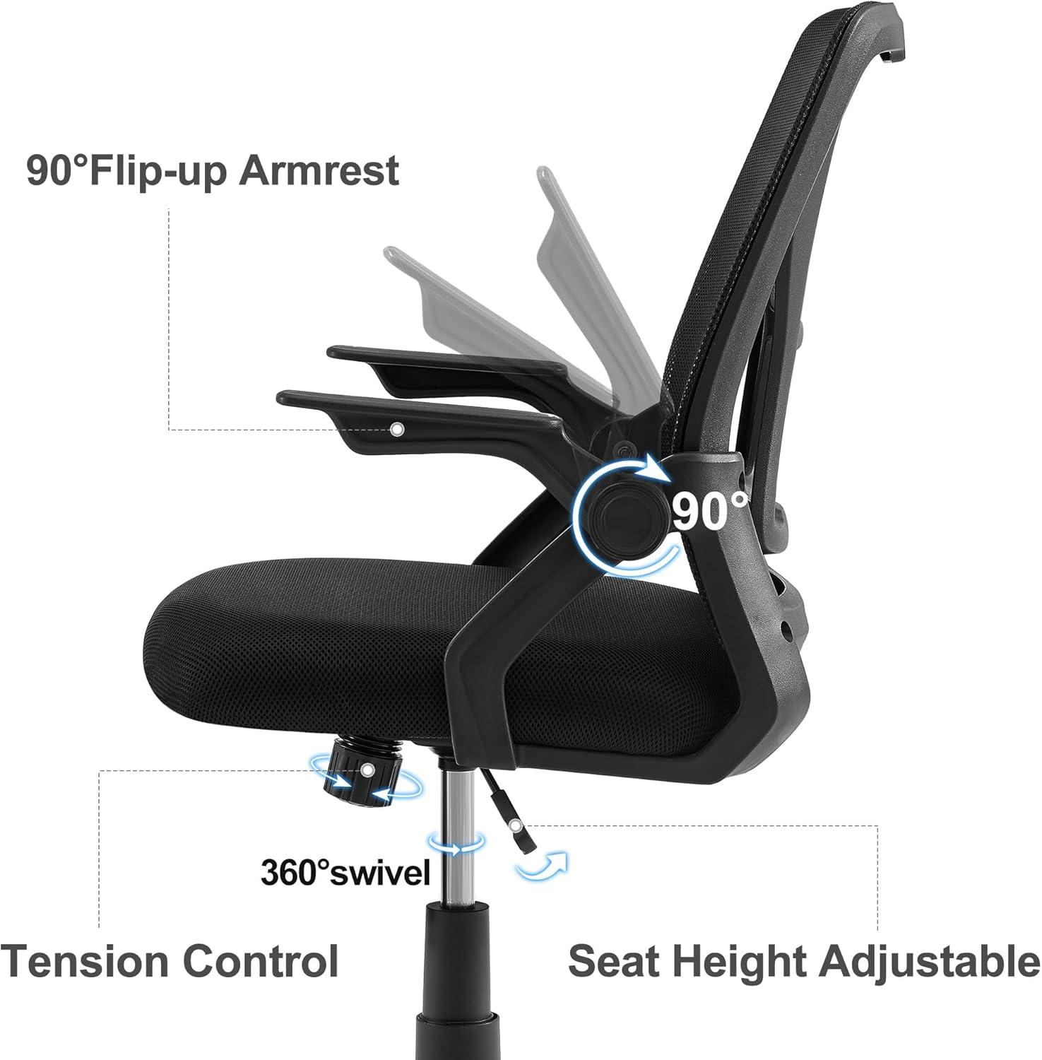 Jet Black Adjustable Mesh Swivel Office Task Chair