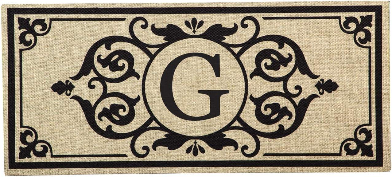 Evergreen Enterprises, Inc Monogram Cambridge Monogram Burlap Sassafras Switch 22 in. x 10 in. Non-Slip Indoor Door Mat