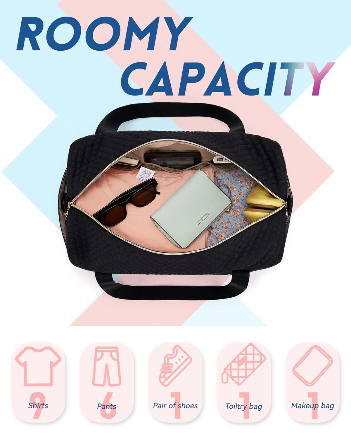 Travel Duffle Bag, BAGSMART 3 Pcs Set Weekender Overnight Bag for Women with Makeup Bag & Clear Toiletry Bag, Carry On Bag with Shoe Compartment for Travel, Business Trips(Black)