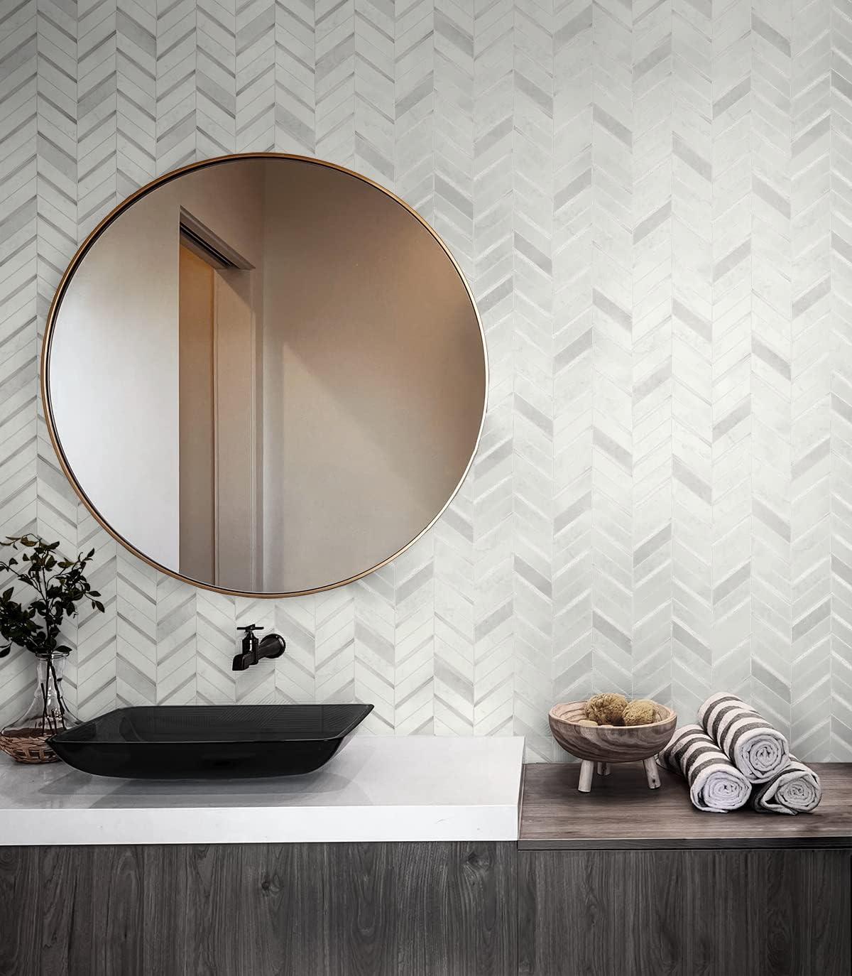 NextWall Chevron Marble Tile Peel and Stick Wallpaper