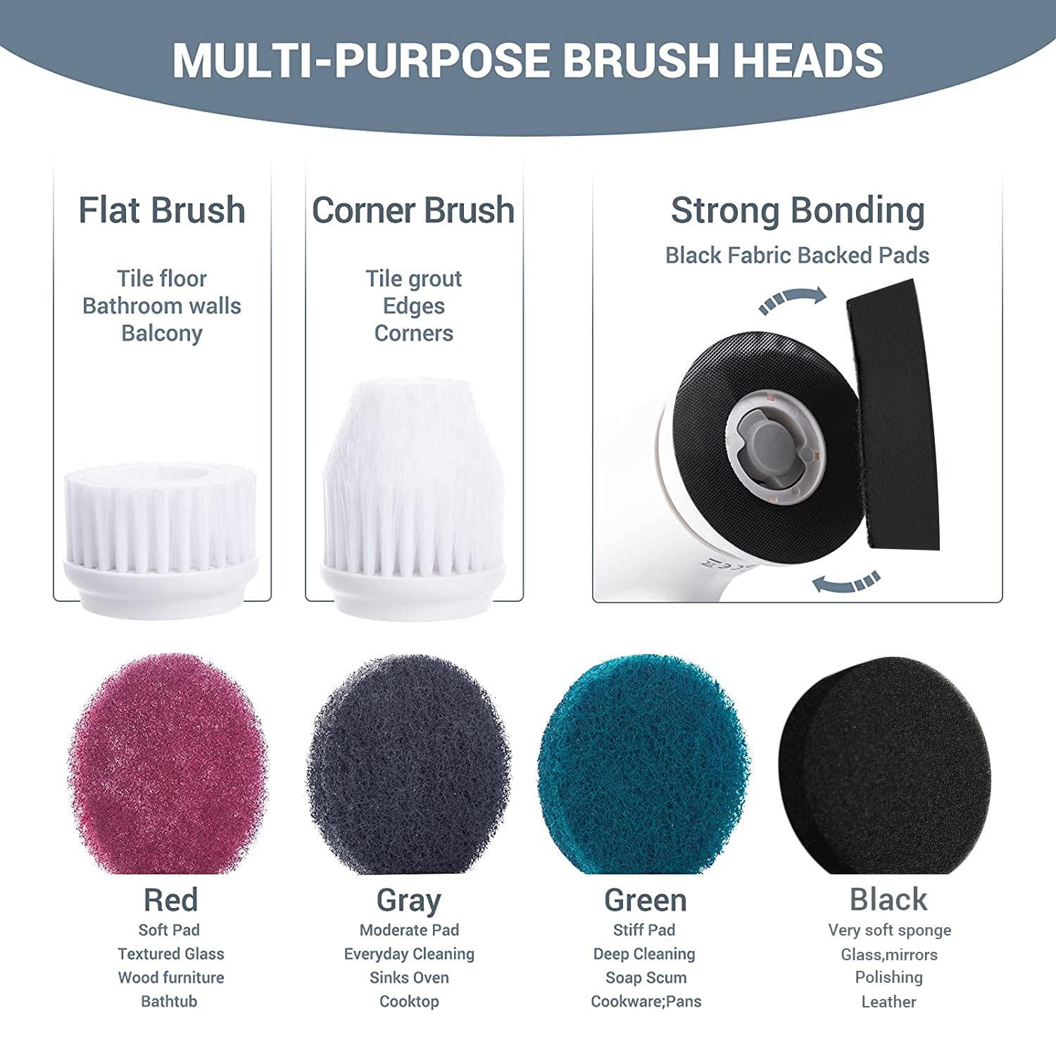 AIRSEE Cordless Electric Spin Scrubber, Handheld Power Shower Cleaner Brush, 2 speeds, 6 Replaceable Brush Heads for Cleaning Floor, Window, Bathroom, Kitchen, for Elderly & Busy Family