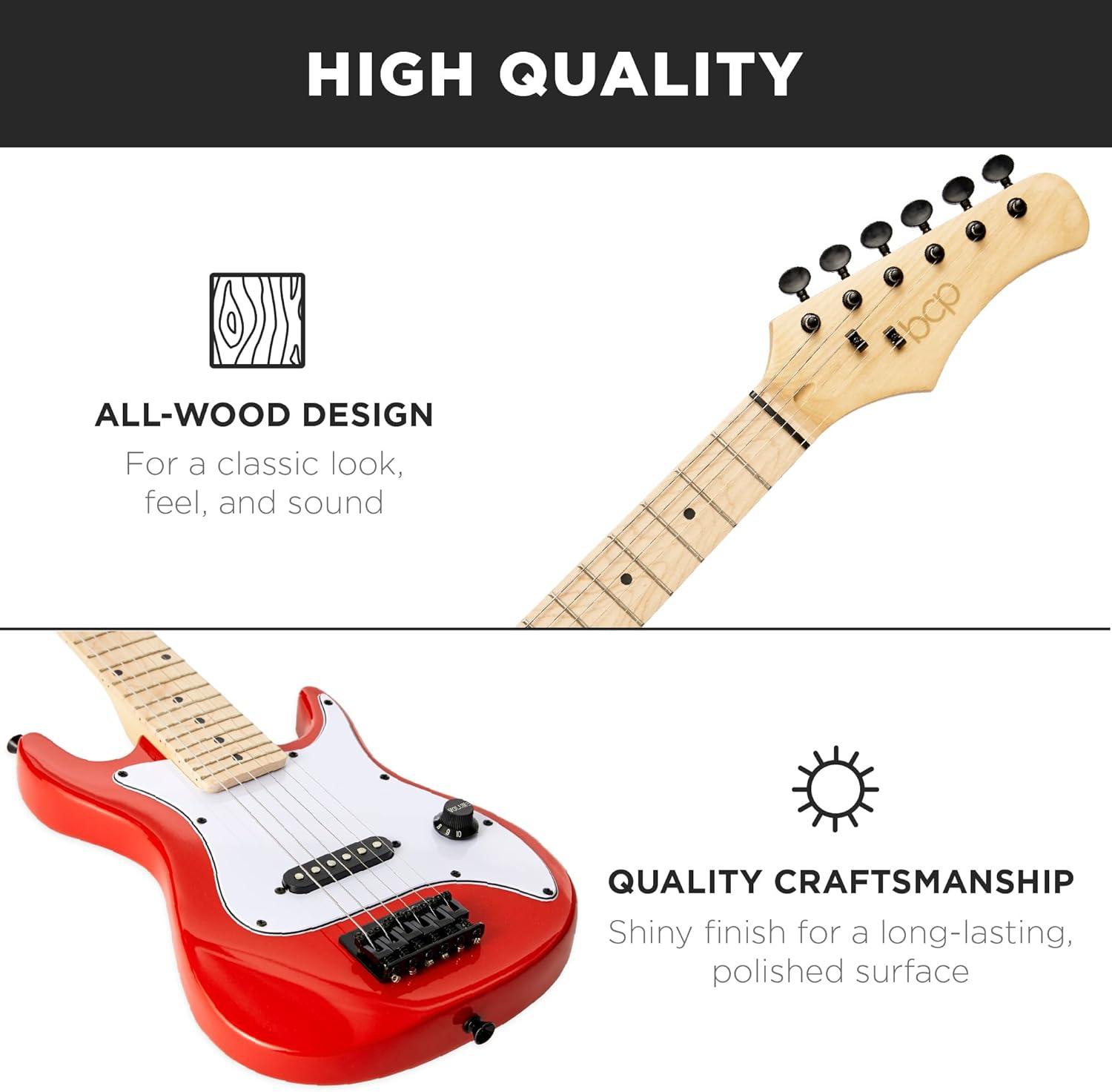 Best Choice Products 30in Kids Electric Guitar Beginner Starter Kit w/ 5W Amplifier, Strap, Case - Metallic Red