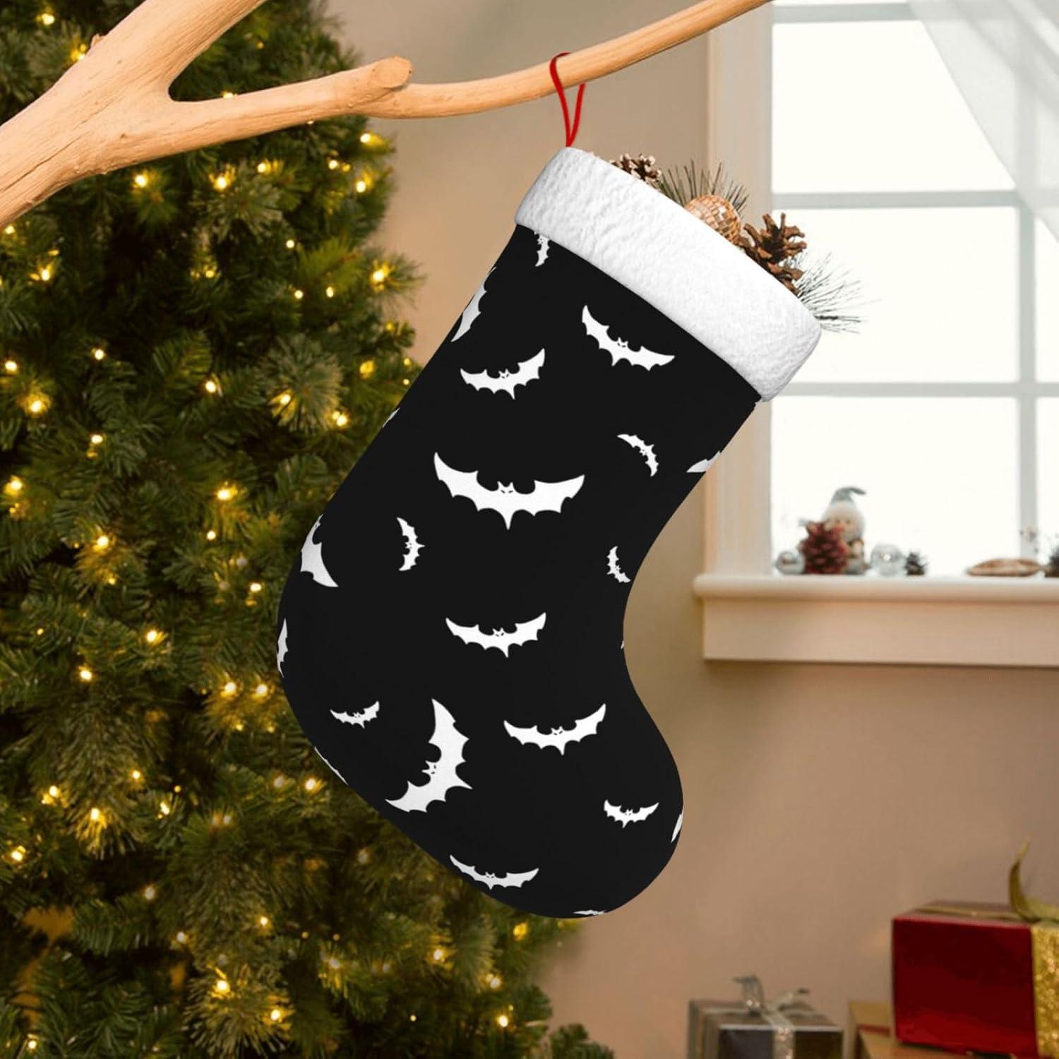 Hotbar Christmas Stocking Bats Silhouette, Plush Xmas Stockings Stair Fireplace Decoration for Holiday Party Festival 1 Pack