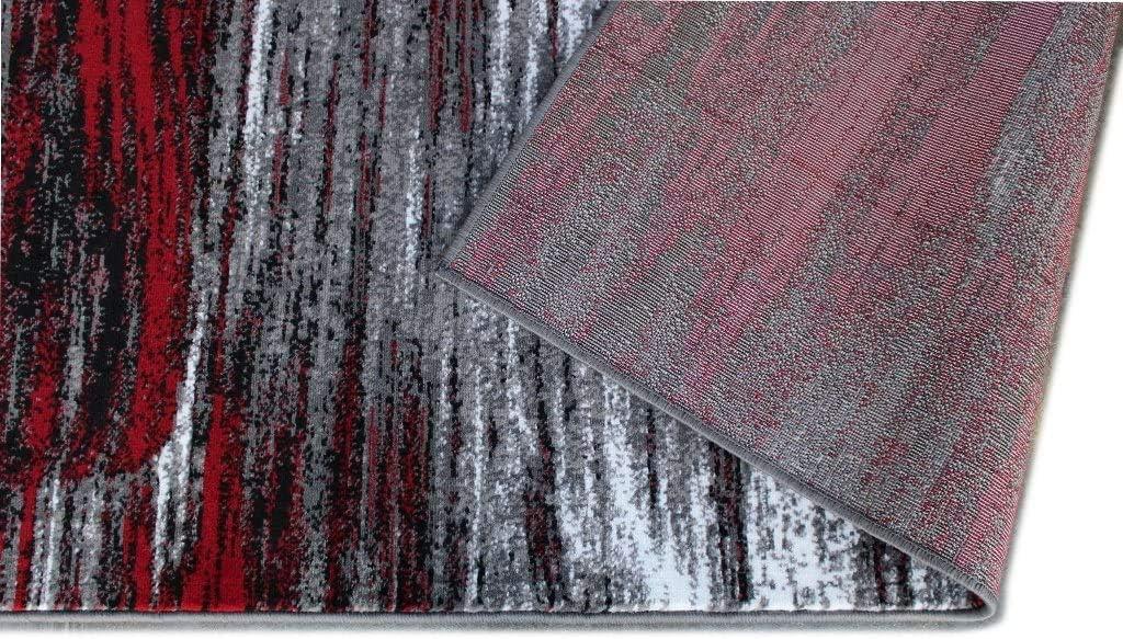 BizChair Modern Contemporary Area Rug, Red Grey Black (5 Feet X 7 Feet)