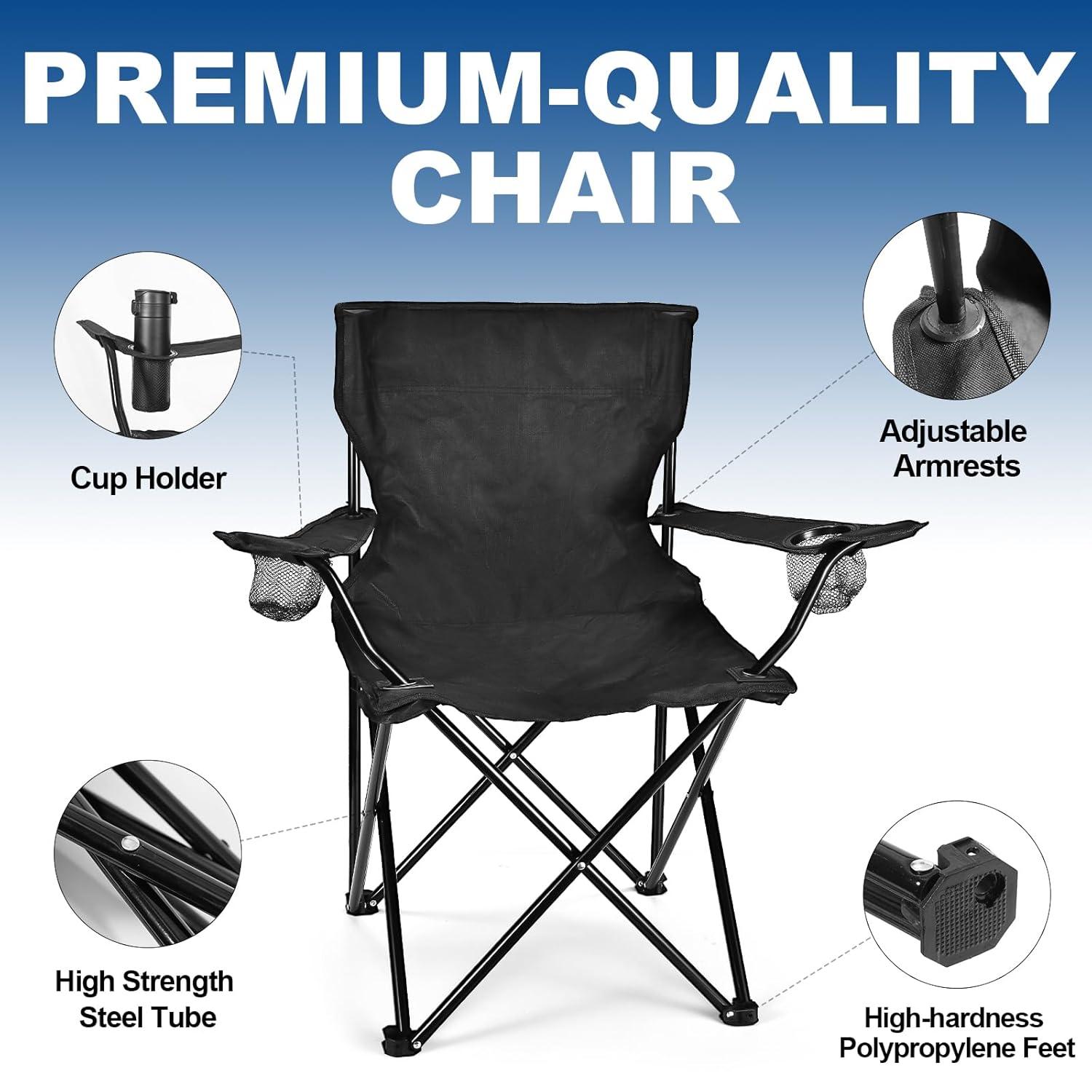 2 Pack Lightweight Camping Chairs for Adults & Teens, 250LBS Capacity Foldable Portable Chairs with Carry Bag, Compact Design for Camping, Beach, Picnics, and Outdoor Events