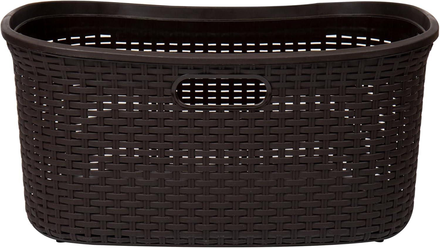 Mind Reader 40L Laundry Basket, Clothes Hamper, Wicker Design, Plastic, 23"L x 14.5"W x 11"H, Brown