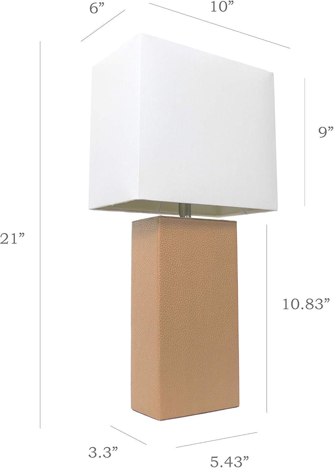 Elegant Designs 2 Pack Modern Leather Table Lamps with White Fabric Shades, Beige