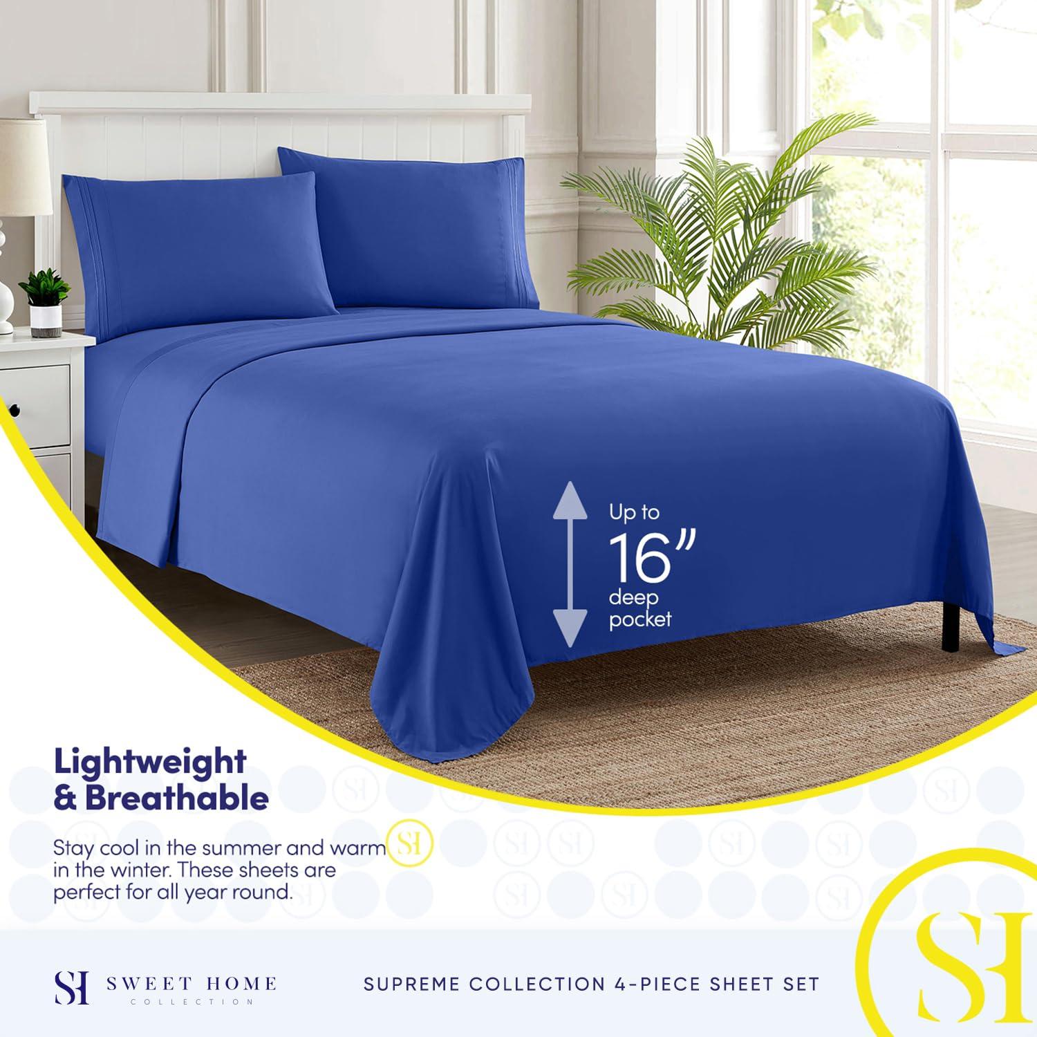Sweet Home Collection 1800 Series Bed Sheets - Extra Soft Microfiber Deep Pocket Sheet Set - Royal Blue, Twin