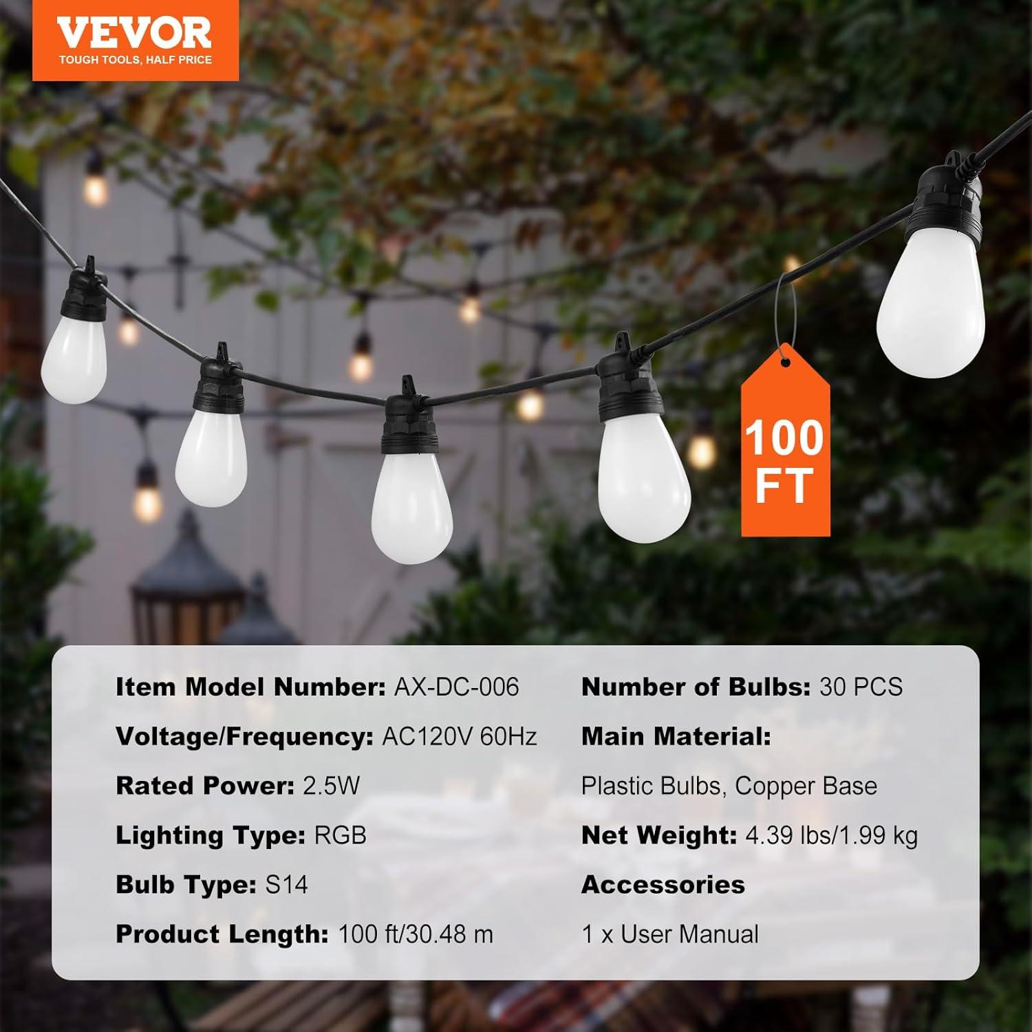 Stellweilan Tessberg 100FT RGB Outdoor String Lights Waterproof Patio Lights with APP Control