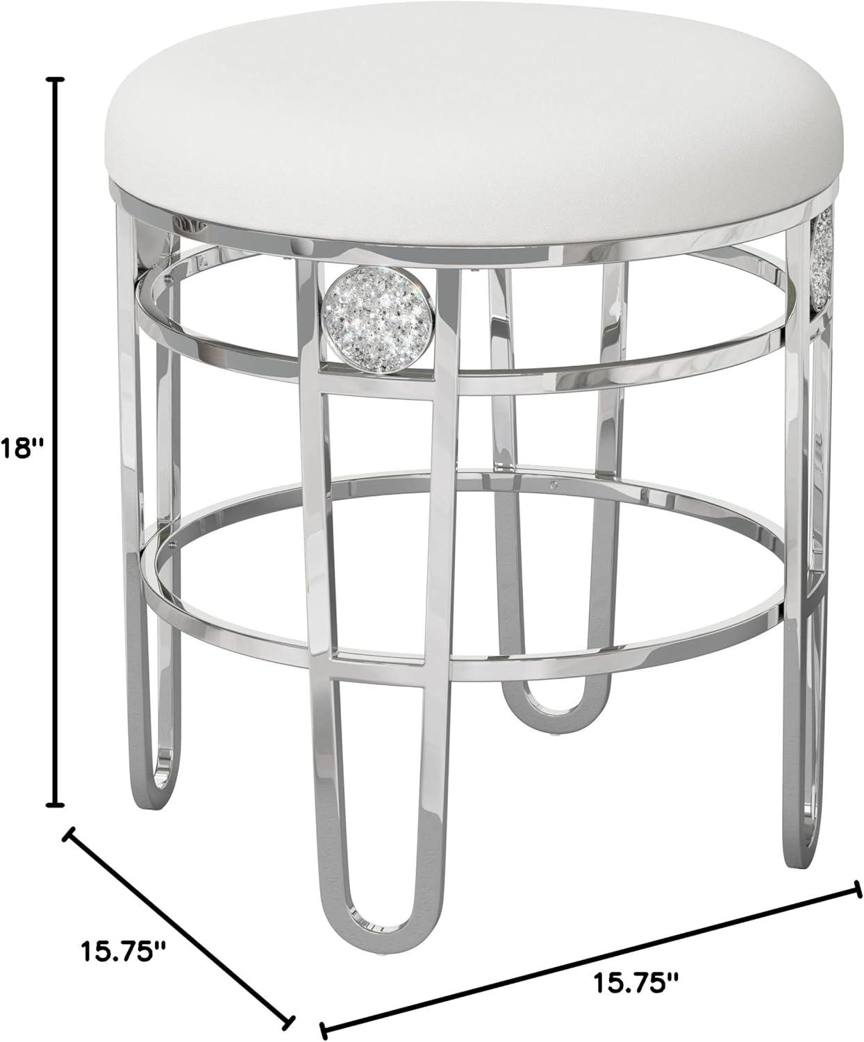 Hillsdale Dessa 18" Faux Leather & Metal Vanity Stool in White/Silver Chrome