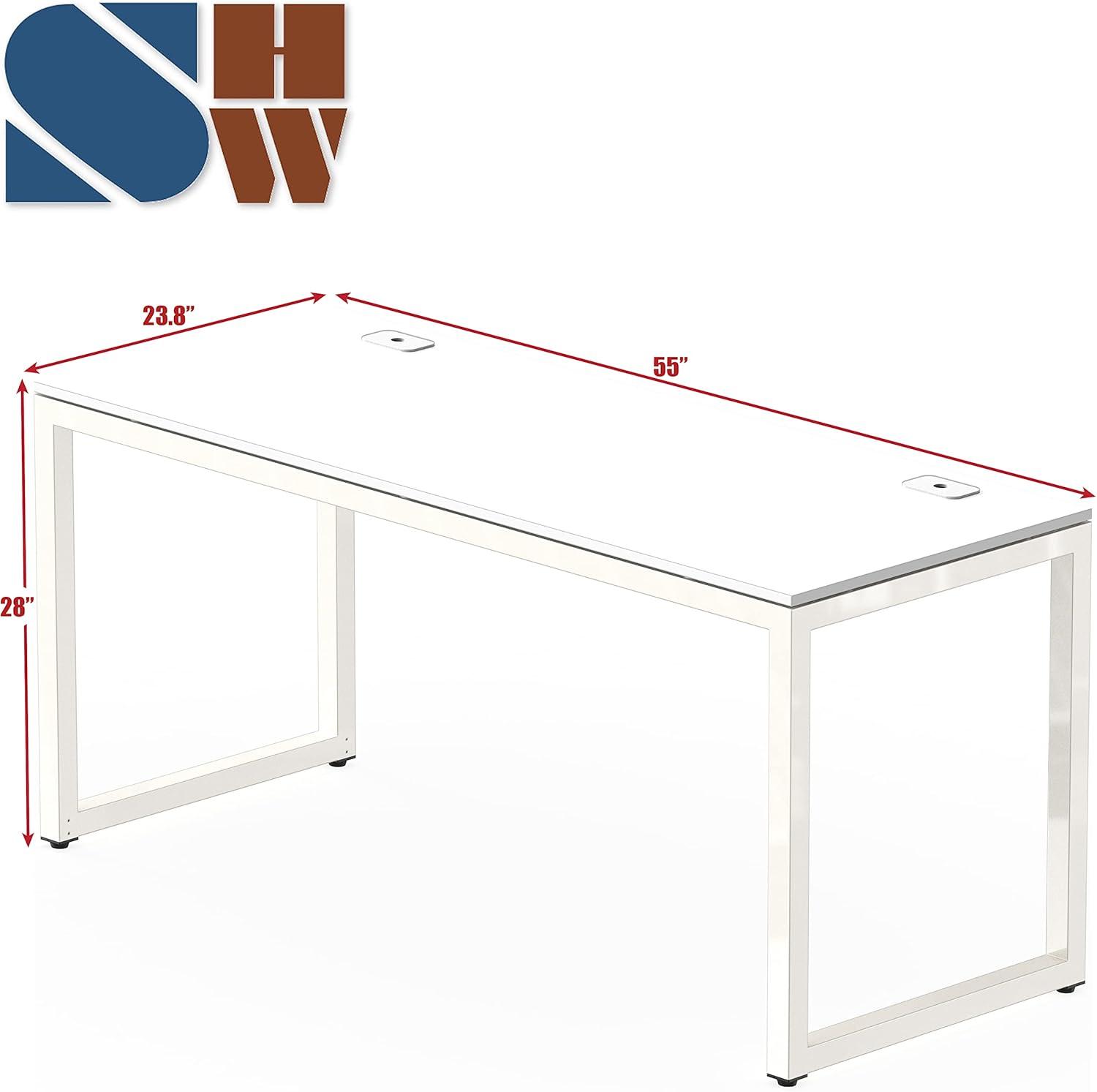 White Adjustable Height 55-Inch Computer Desk with Steel Frame