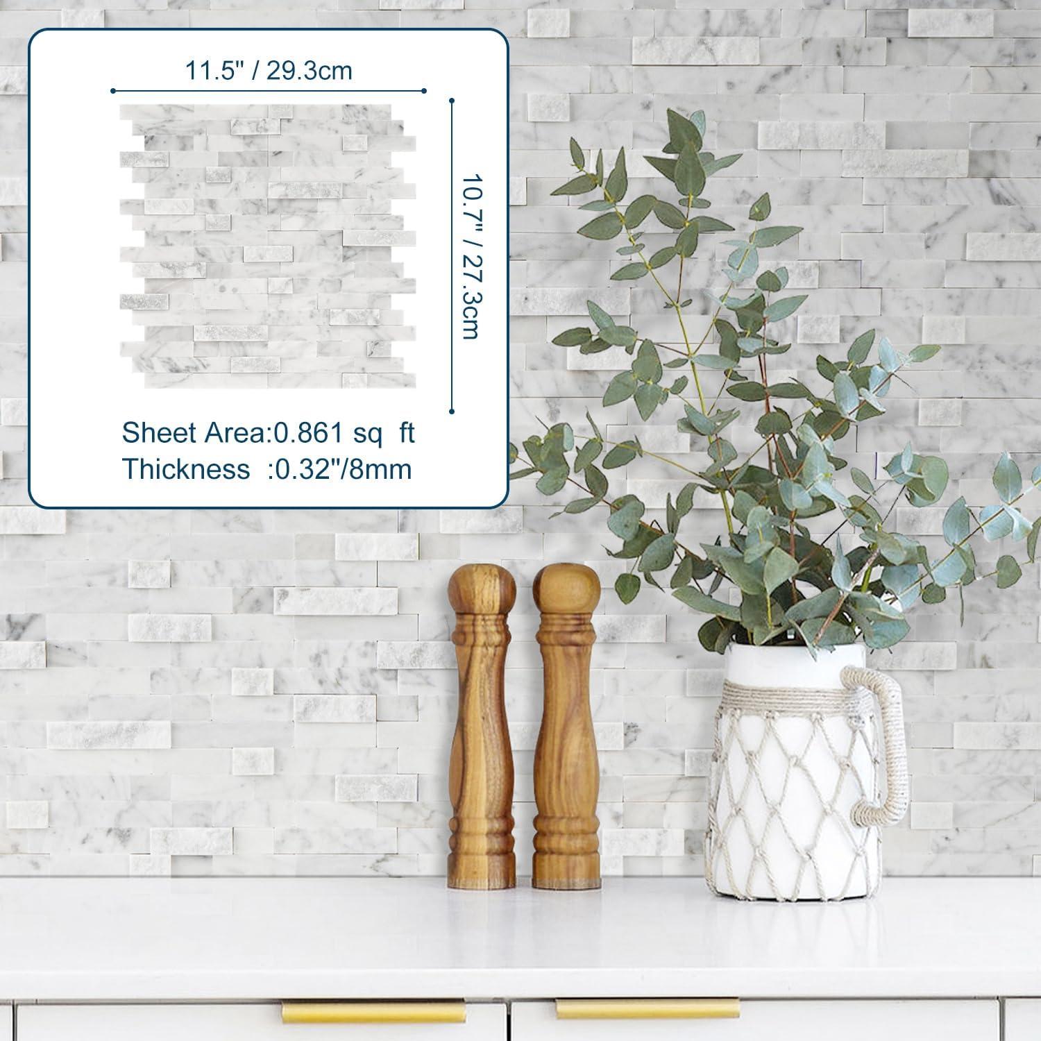 3D 11" x 12" Natural Stone Peel & Stick Mosaic Tile