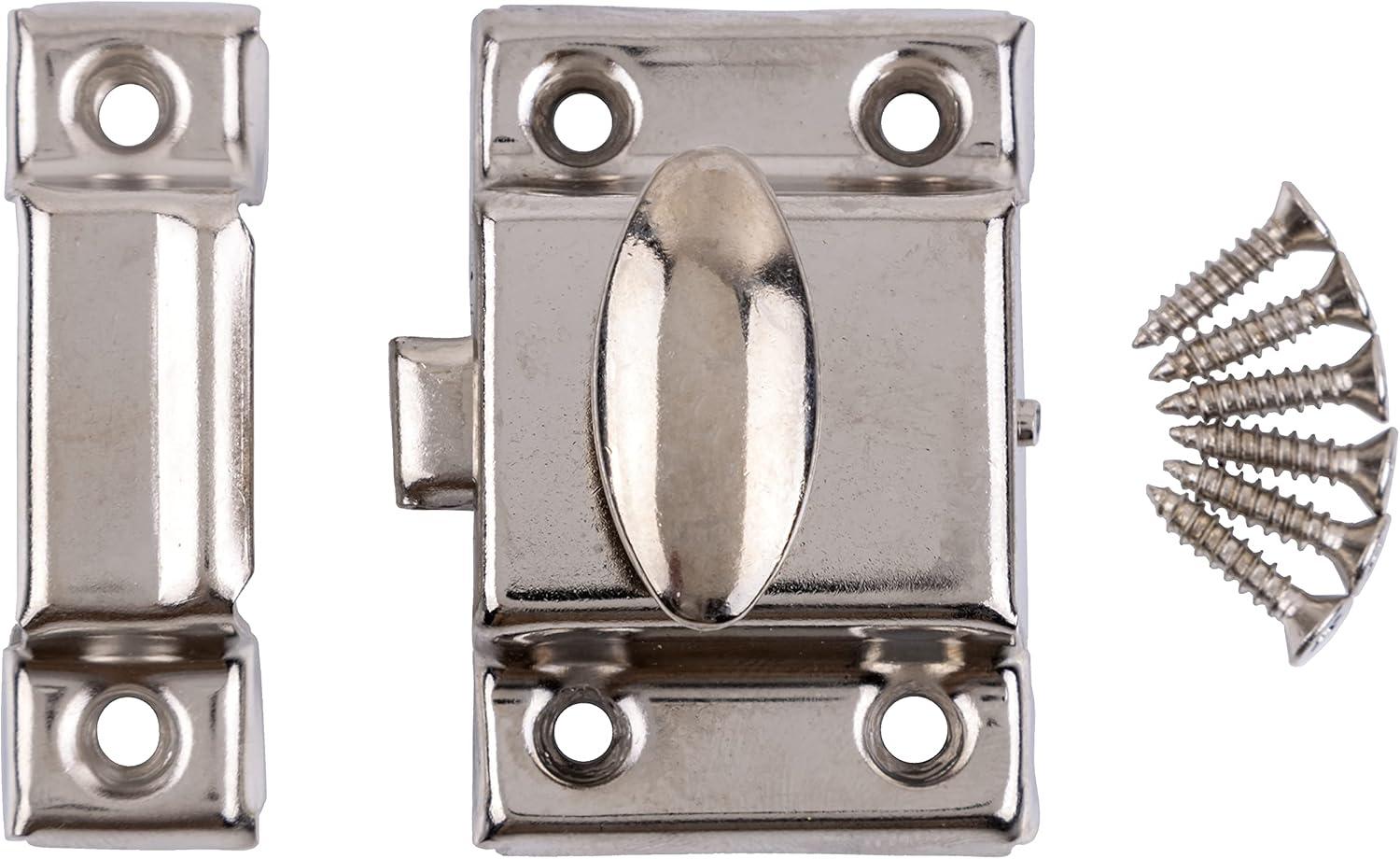 UNIQANTIQ HARDWARE SUPPLY Stamped Nickel Plated Cabinet Door Latch w/Catch - Antique Furniture Oval Turn Latch | BS-2 (1)