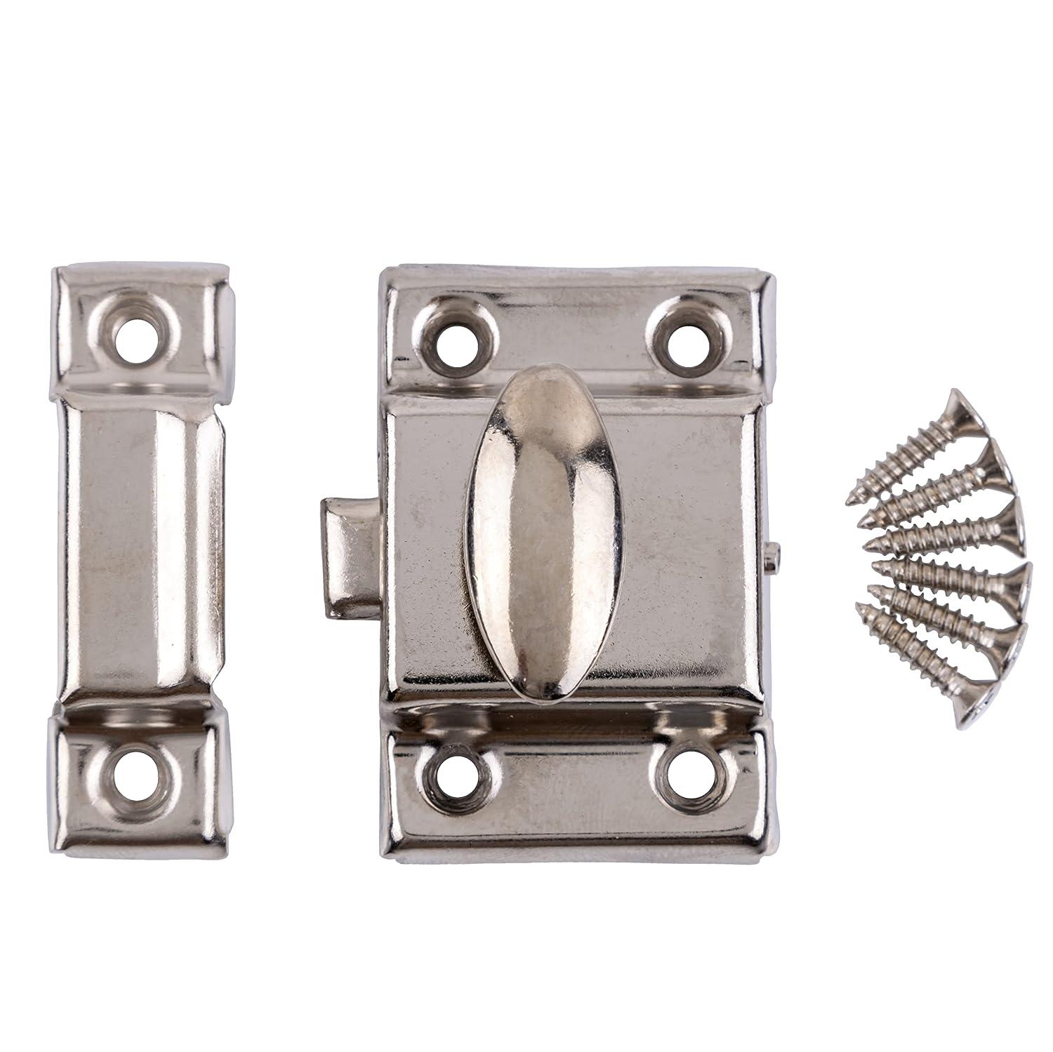 UNIQANTIQ HARDWARE SUPPLY Stamped Nickel Plated Cabinet Door Latch w/Catch - Antique Furniture Oval Turn Latch | BS-2 (1)