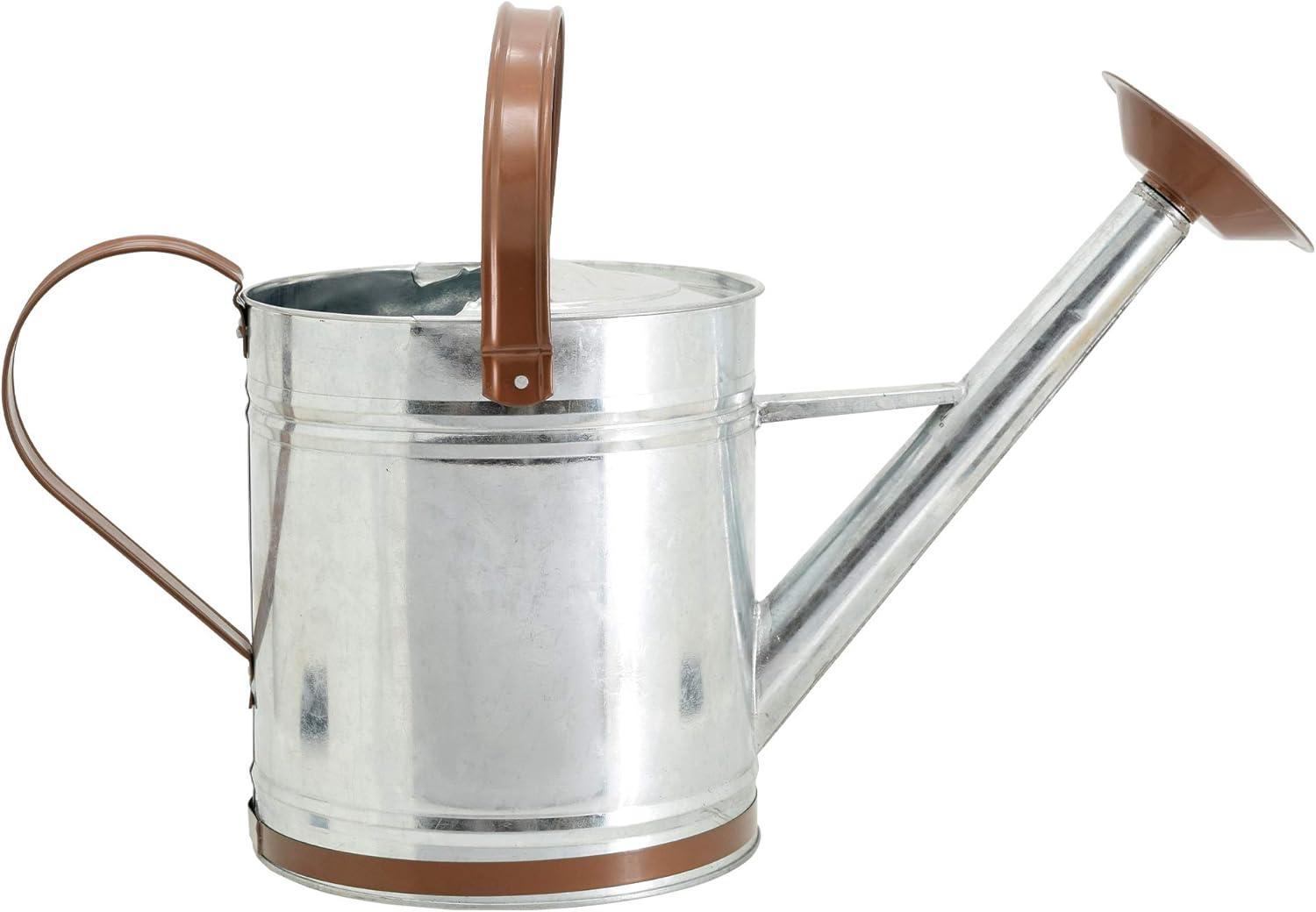 Classic 1.3 Gallon Galvanized Metal Watering Can with Brown Handles