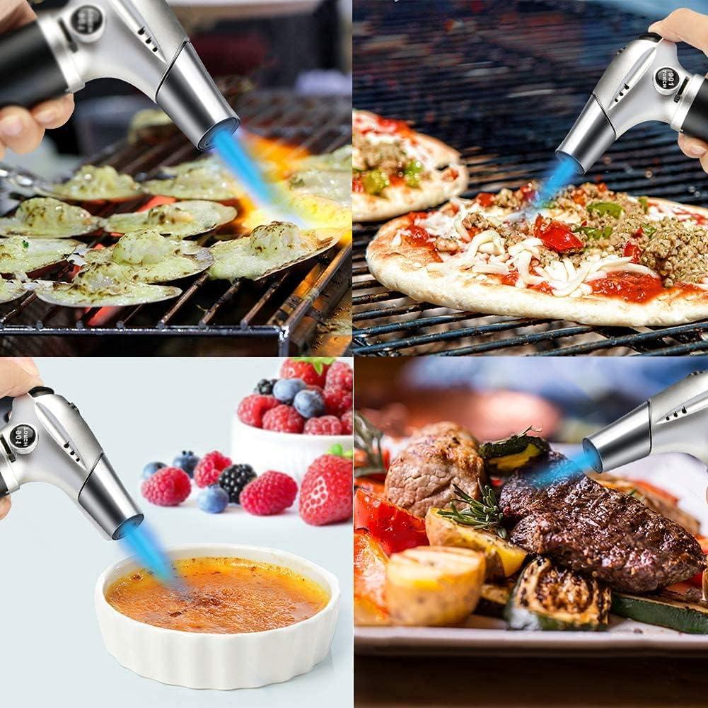 Blow Torch, Professional Kitchen Cooking Torch with Safety Lock Adjustable Flame Refillable Mini Blow Torch Lighter for Crafts Cooking BBQ Baking Brulee Creme DIY Soldering