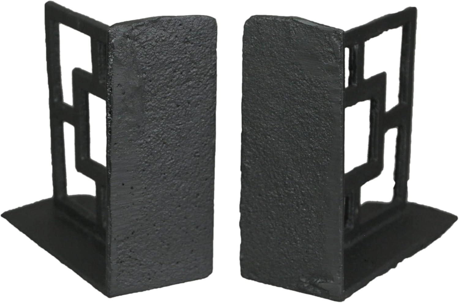 Zeckos Black Cast Iron Geometric Bookends Home Decor Set of 2