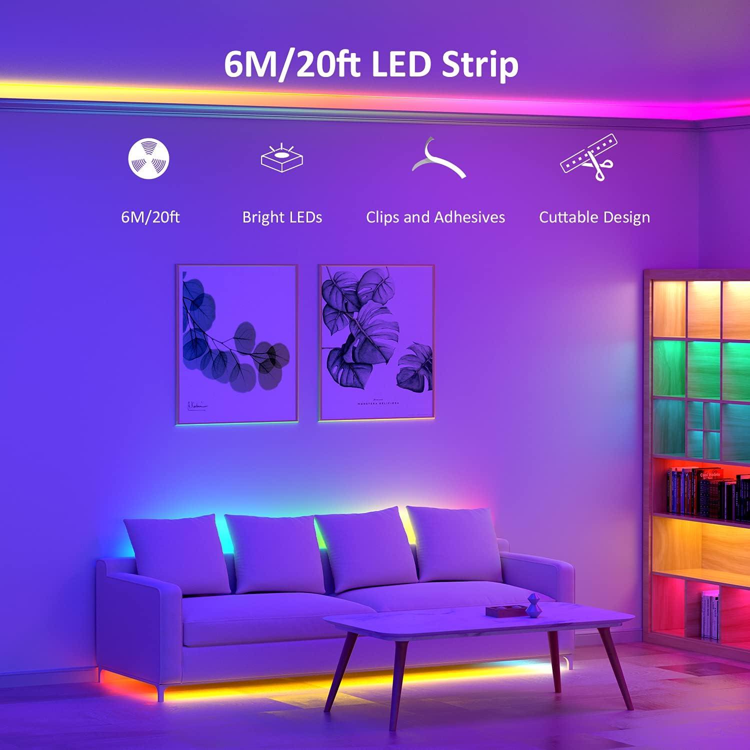 Novostella 20ft RGB LED Strip Lights Kit - APP Remote Controlled Color Changing, Music Sync, for Home Lighting Kitchen Bar Bedroom, Gaming Room