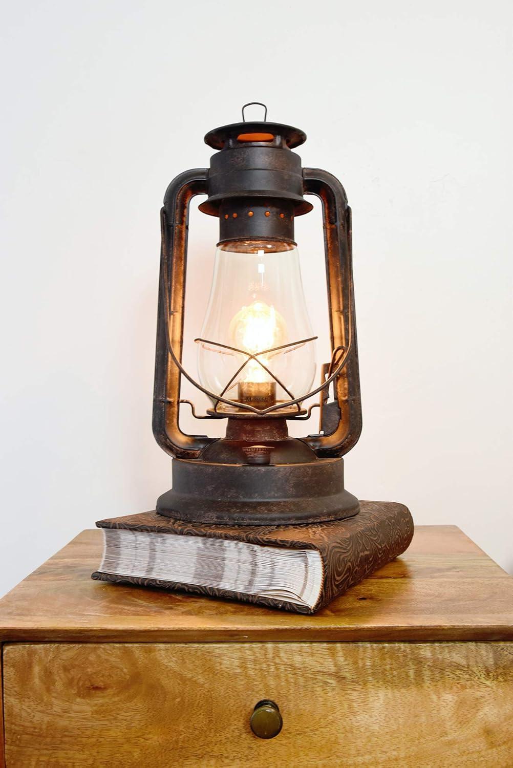 Muskoka Lifestyle Products Rustic Farmhouse Lantern Table Lamp: Dimmable, Edison Bulb, Line Cord Dimmer - Large Body, Rustic Finish, UL USA/ULC Canada Safety Listed USA