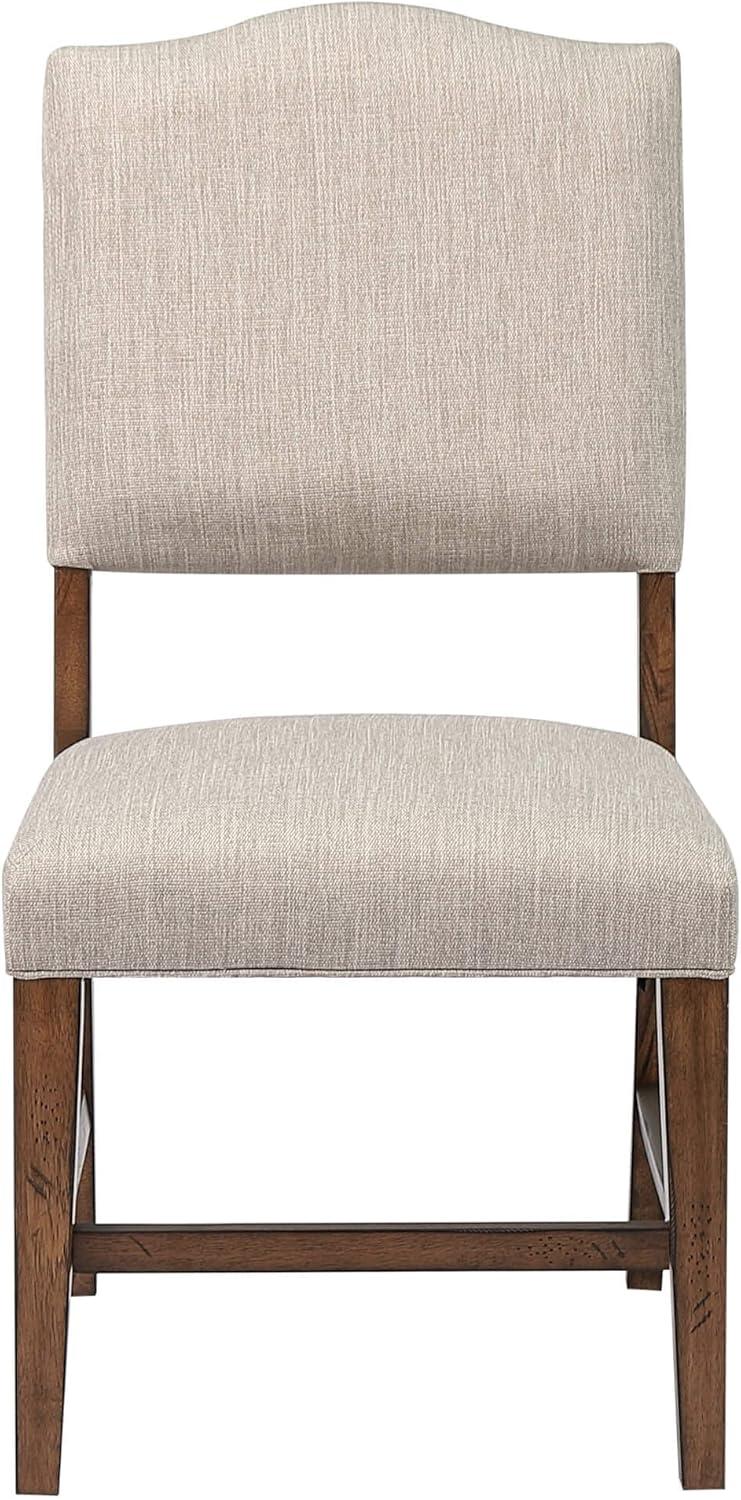 Brookside Traditional Tan Linen Upholstered Brown Wood Side Chair