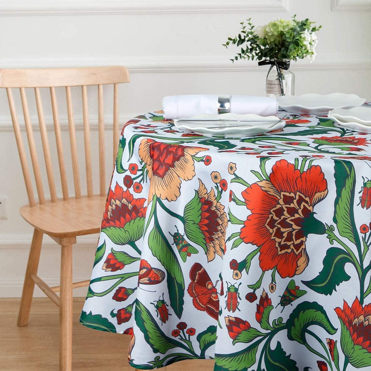 Vintage Floral Waterproof Polyester Round Tablecloth