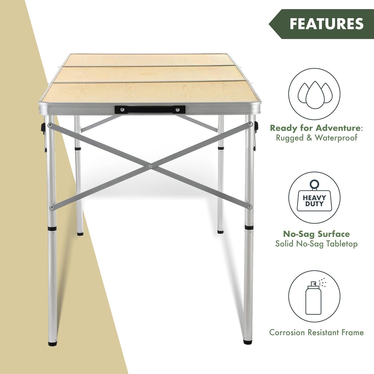 White Oak Aluminum Frame Folding Camping Table with Carrying Case