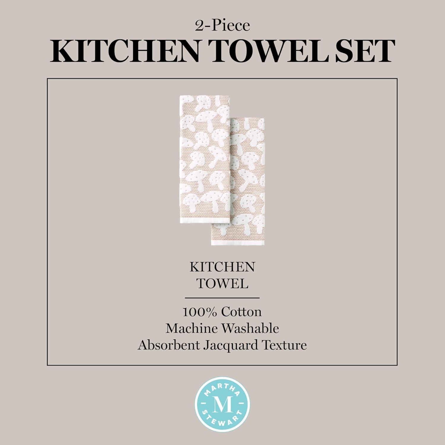 MARTHA STEWART Woodland Harvest Jacquard Mushrooms Kitchen Towel 2-Pack Set, 100% Cotton with Absorbent Honeycomb Texture, Decorative Kitchen Towels, Brown, 16"X28"