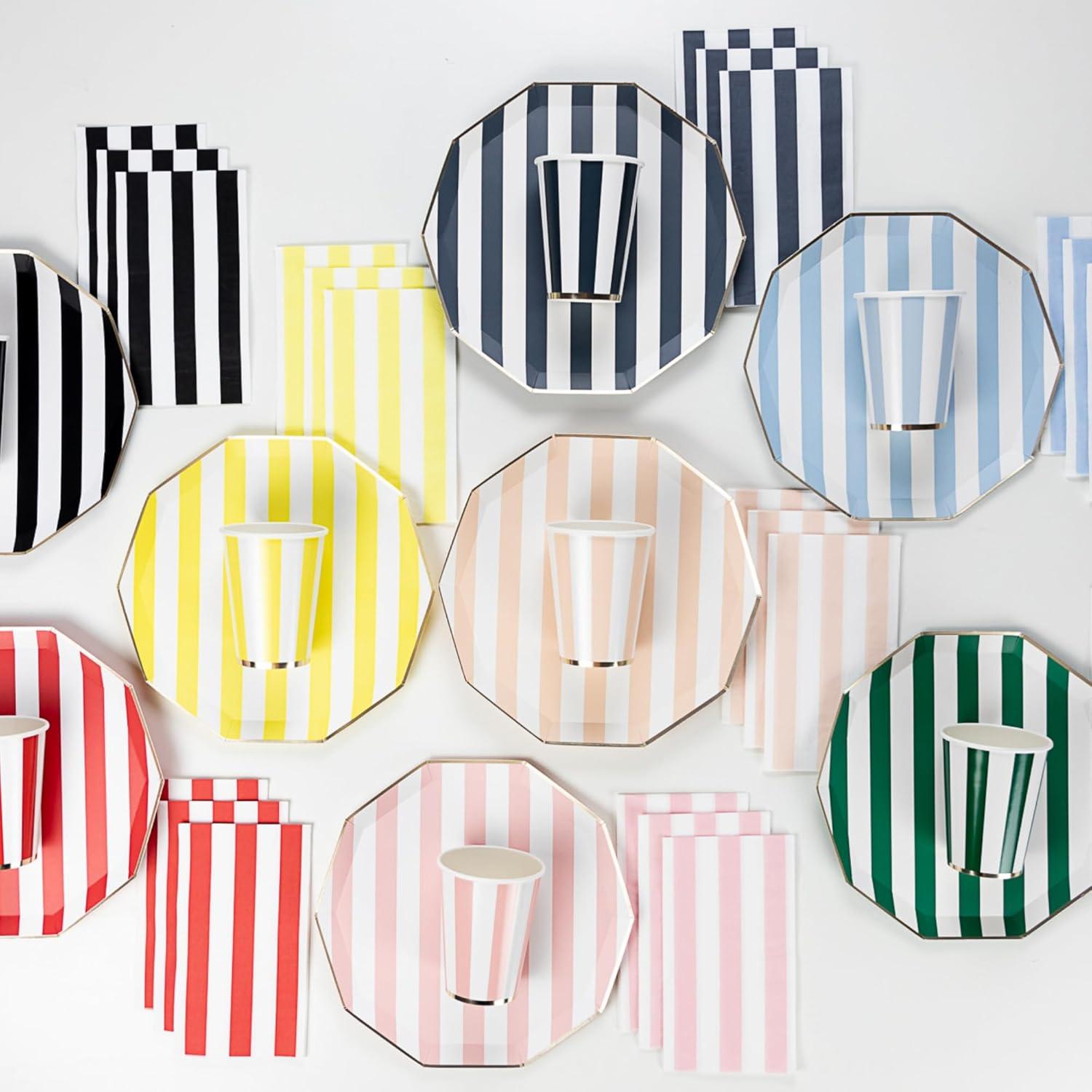 Bonjour Fête Pink Cabana Stripe Paper Party Cups | Disposable Cups for Valentine's Day, Baby Showers, Barbie Parties & Birthday Decorations | Premium 12oz Party Supplies | Pack of 8