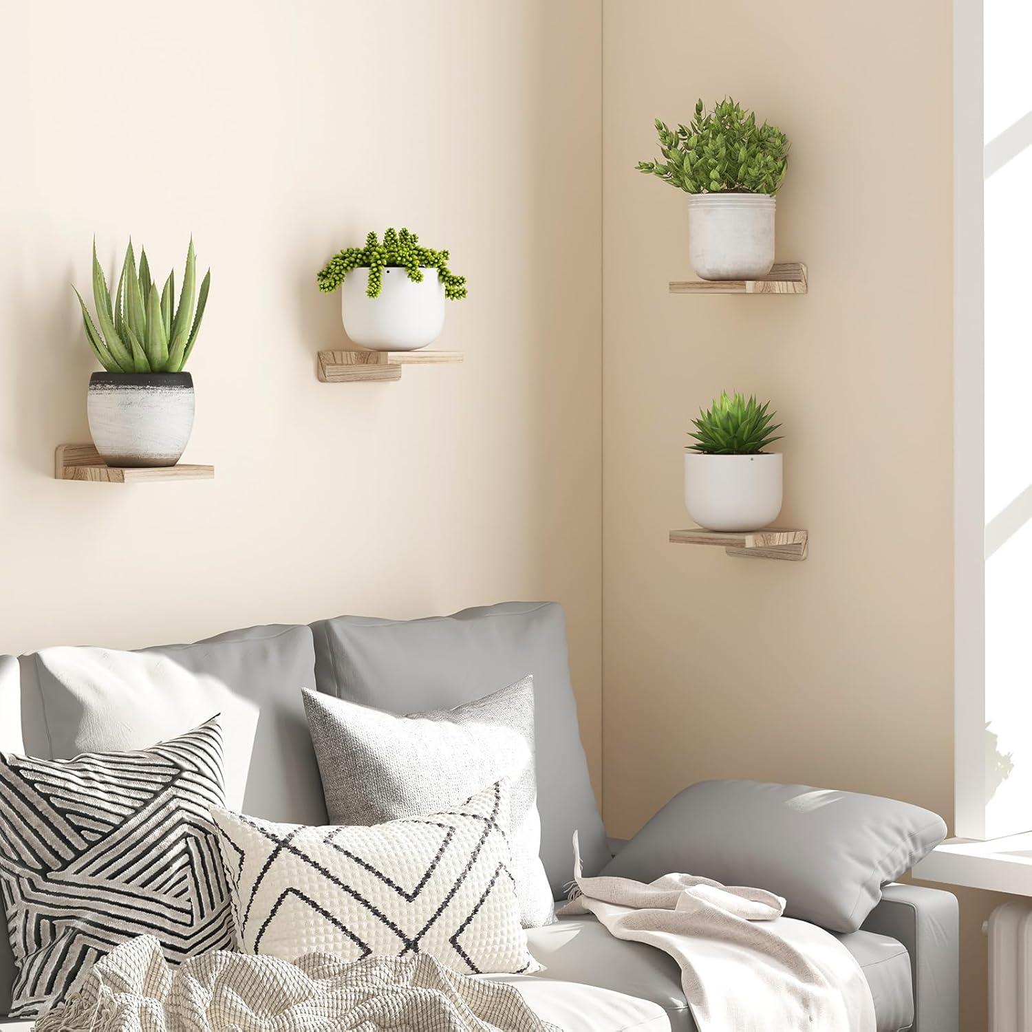 Fairy Small Floating Shelves, Wall Shelf Set of 4, Rustic Wood Small Wall Mounted Shelves, 5x5inches, Dark Carbonized Black