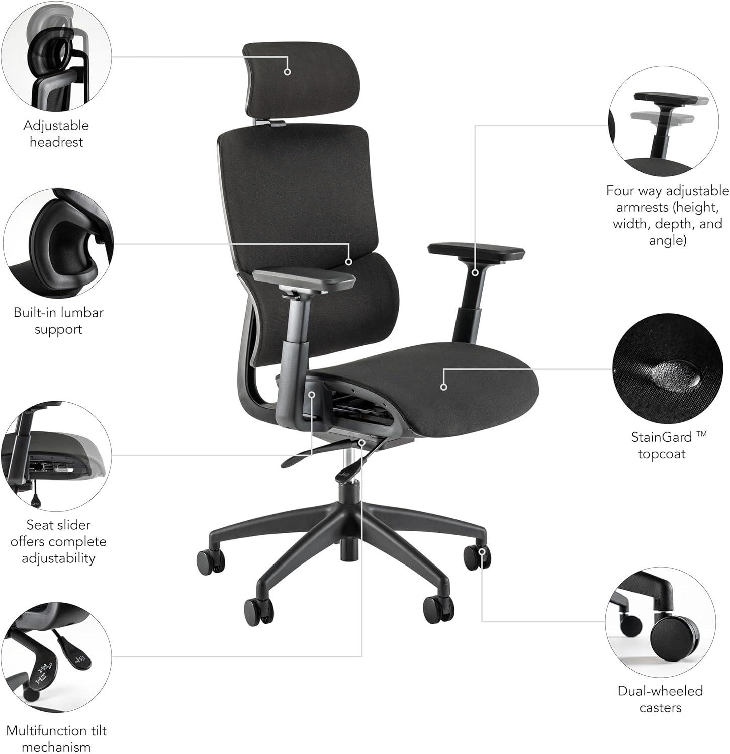 Bush Business Furniture Bush Business Furniture High Back Ergonomic Office Chair With Lumbar Support In Black Fabric, Adjustable Seating For Home And Professional Workspace