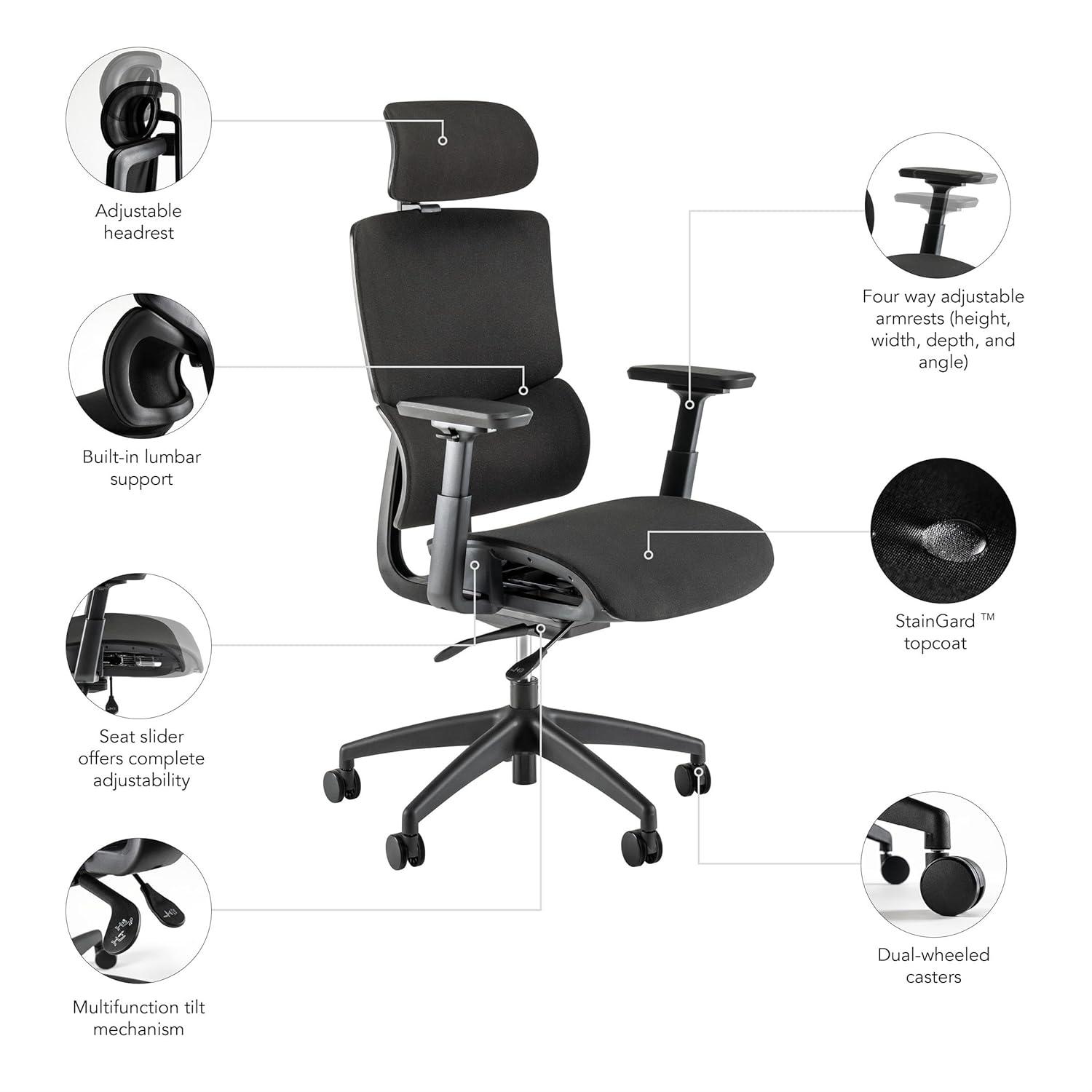 Bush Business Furniture Bush Business Furniture High Back Ergonomic Office Chair With Lumbar Support In Black Fabric, Adjustable Seating For Home And Professional Workspace