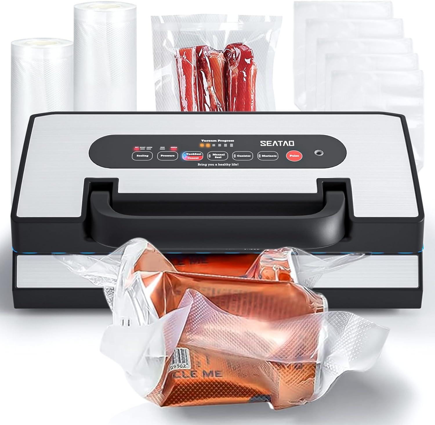 SEATAO SEATAO VH5188 Automatic Vacuum Sealer Machine, 90kPa Multifunction Commercial Vacuum Food Sealer For Food Preservation, Dry & Moist & Food & Extended Modes, LED lights, Double Seal